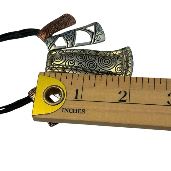 Drop Pendant Necklace Antiqued Metal Design Embossed Black‎ Multi-strand Cord - Picture 14 of 16